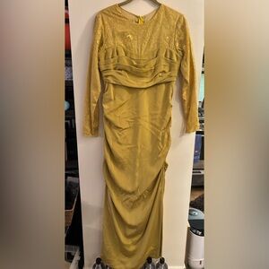 Custom Made Elegant Mustard Yellow Long Sleeve Evening Dress